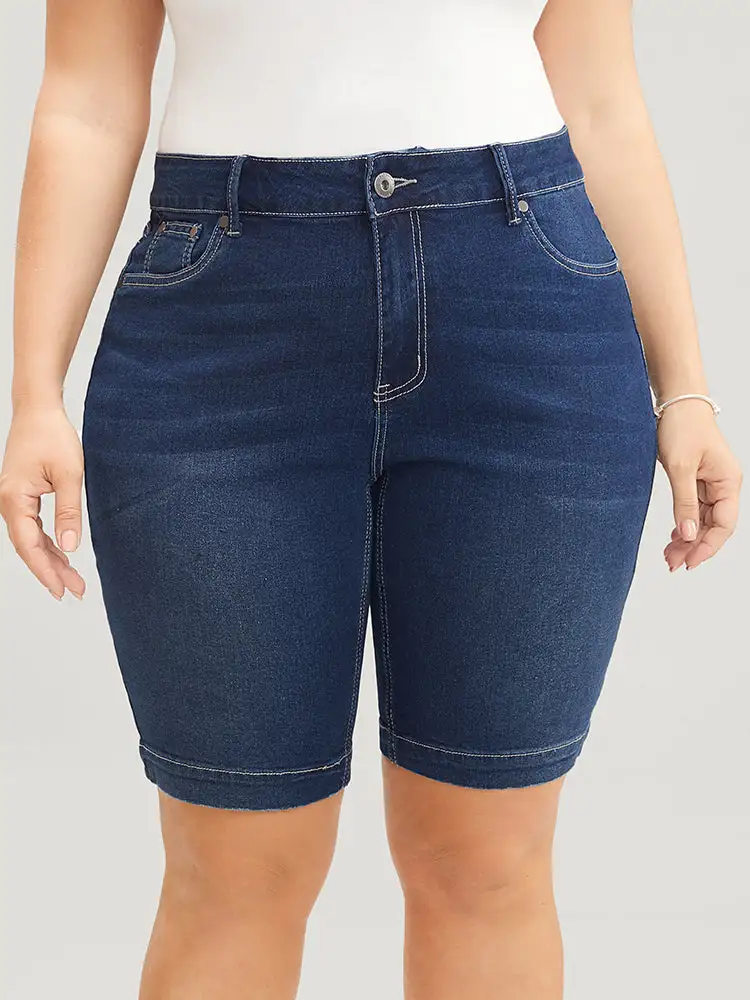 Very Stretchy High Rise Dark Wash Denim Shorts