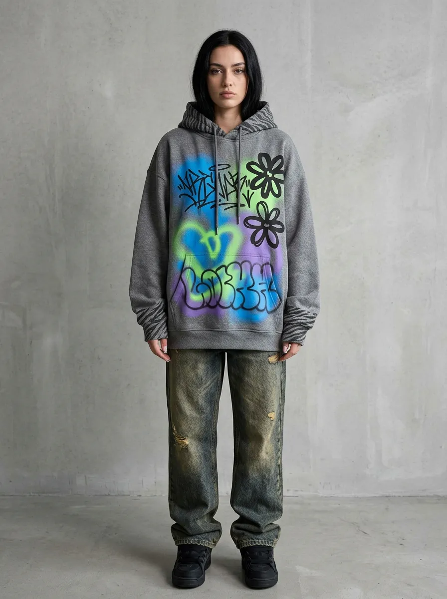 Unisex Graffiti Floral Oversized Hoodie