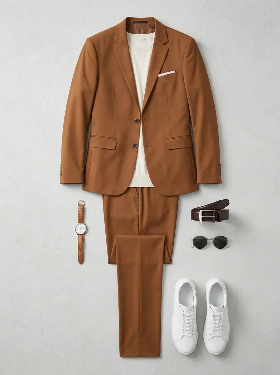 Notch-Lapel Two-Button Tailored Tapered-Leg Men's Two-Piece Suit Set