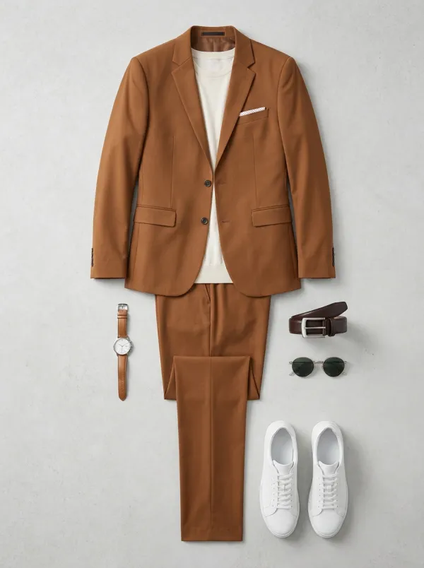 Notch-Lapel Two-Button Tailored Tapered-Leg Men's Two-Piece Suit Set