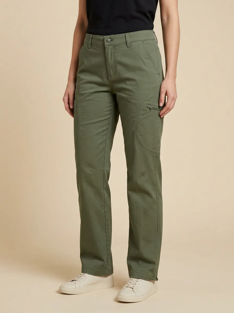 Women's Mid-Rise Button-Flap Pocket Horizontal Zip-Pocket Straight-Leg Cargo Pants