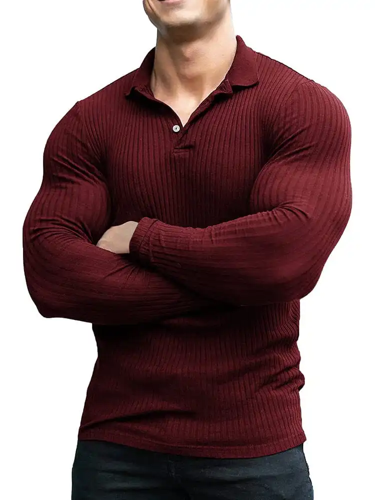 Stretchy Slim Fit Knit Polo Shirt Sweater