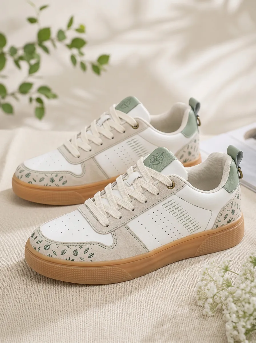 Men's Botanical Leaf Pattern Printed Casual Sneakers