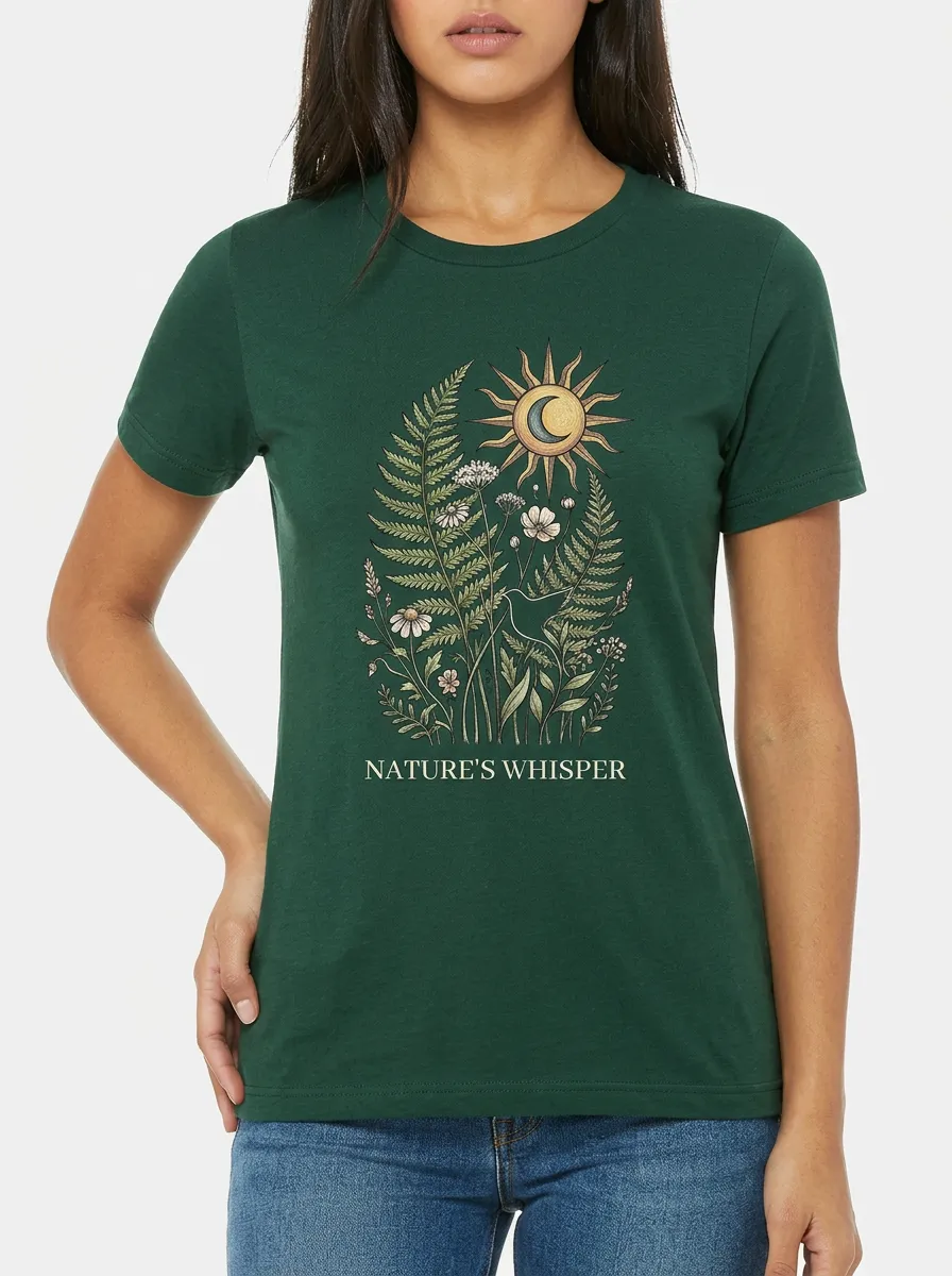 Women's Nature Sun Moon Fern Floral Graphic T-Shirt