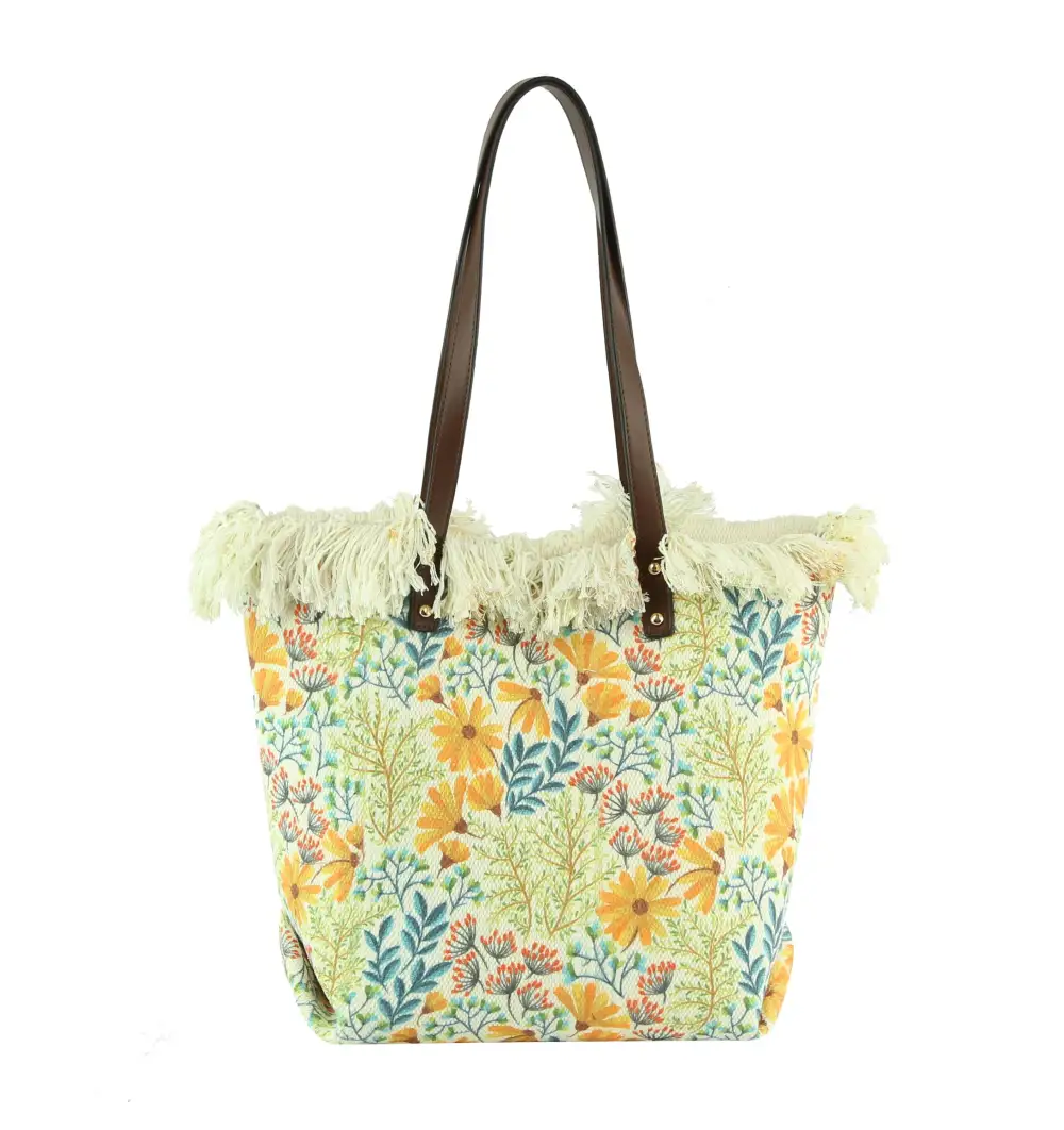 Flower Leaf Pattern Straw Vacation Tote Bag