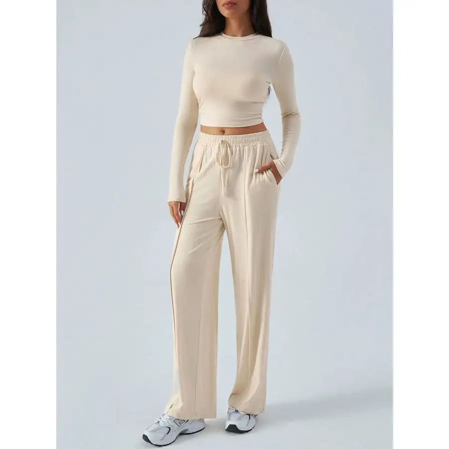 Easy Round Neck Long Sleeve Top and Pants Set