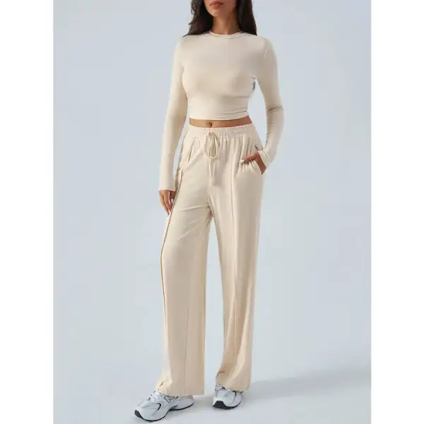 Easy Round Neck Long Sleeve Top and Pants Set