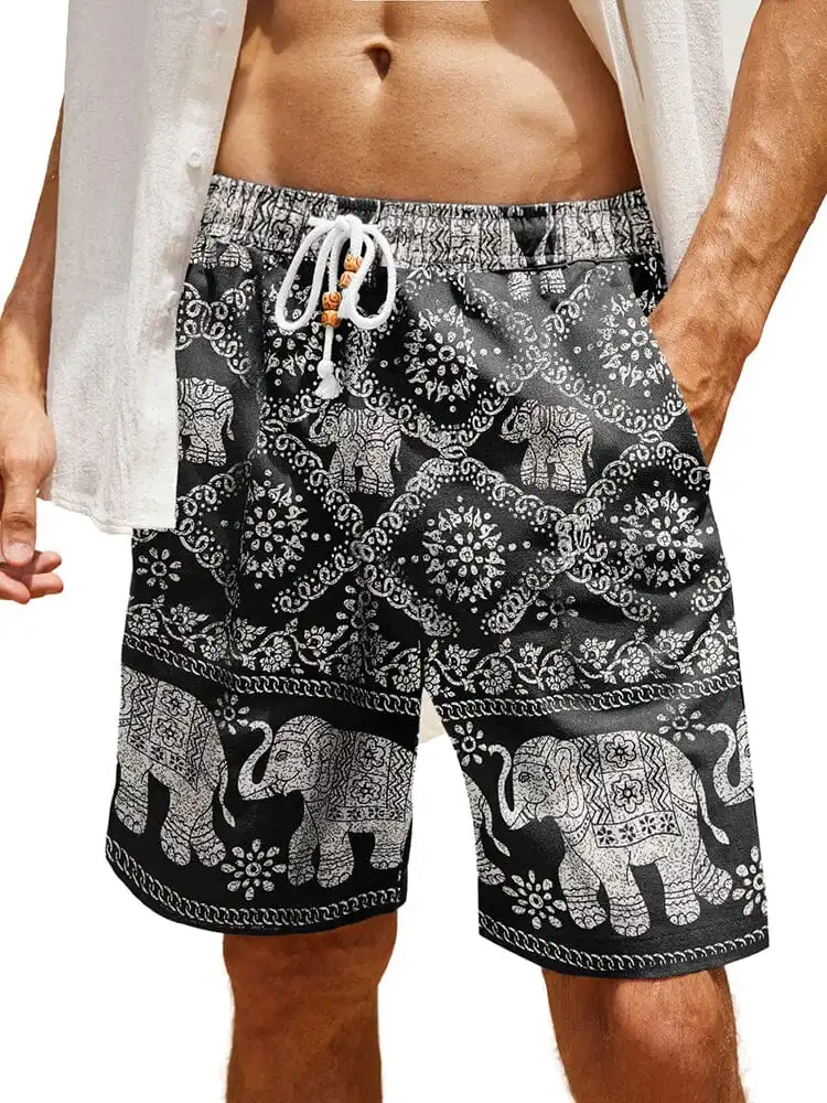 Casual Printed Linen Holiday Shorts
