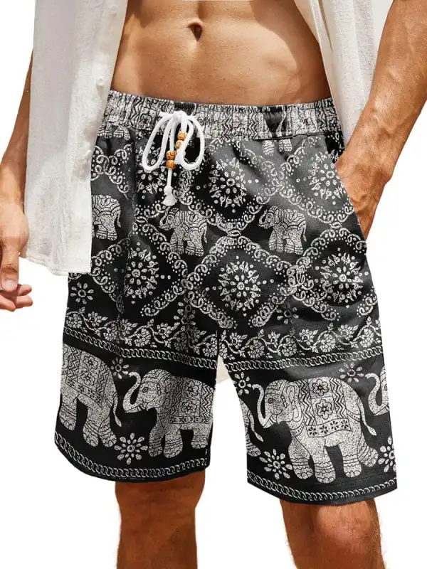 Casual Printed Linen Holiday Shorts