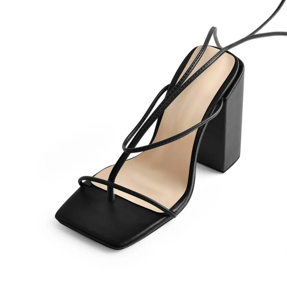 Ankle Strap Square Toe Chunky Heel Sandals