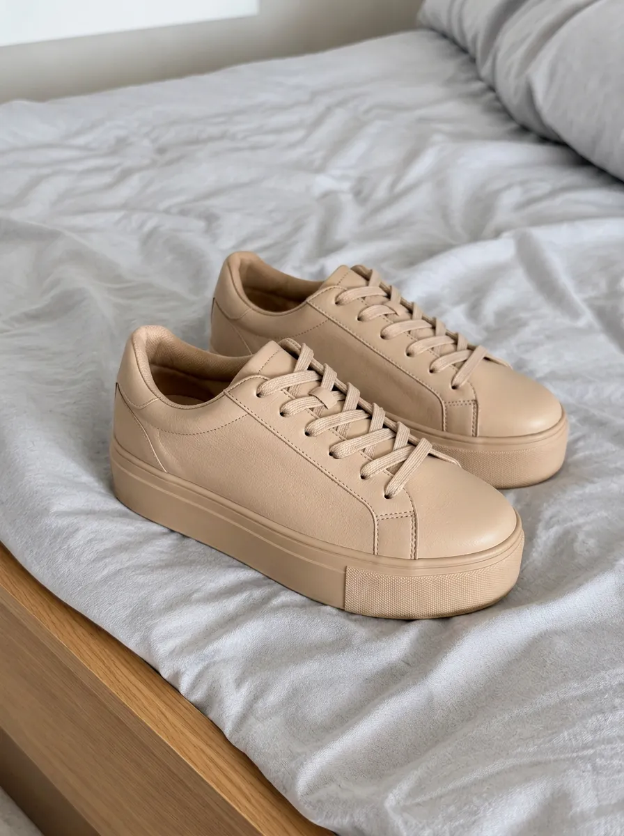 Women's Minimalist Beige Solid Color Platform Sneakers