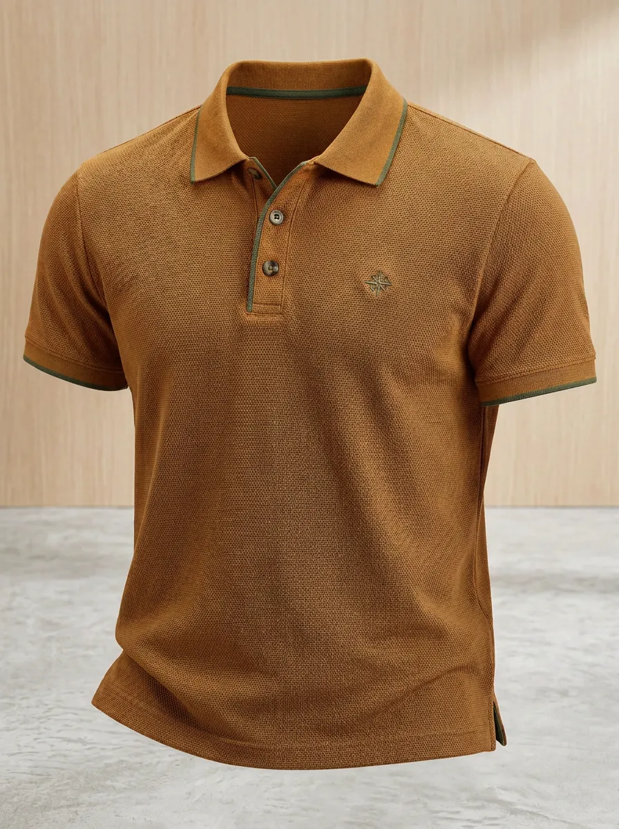 Contrast-Trim Embroidered-Detail Men's Polo Shirt