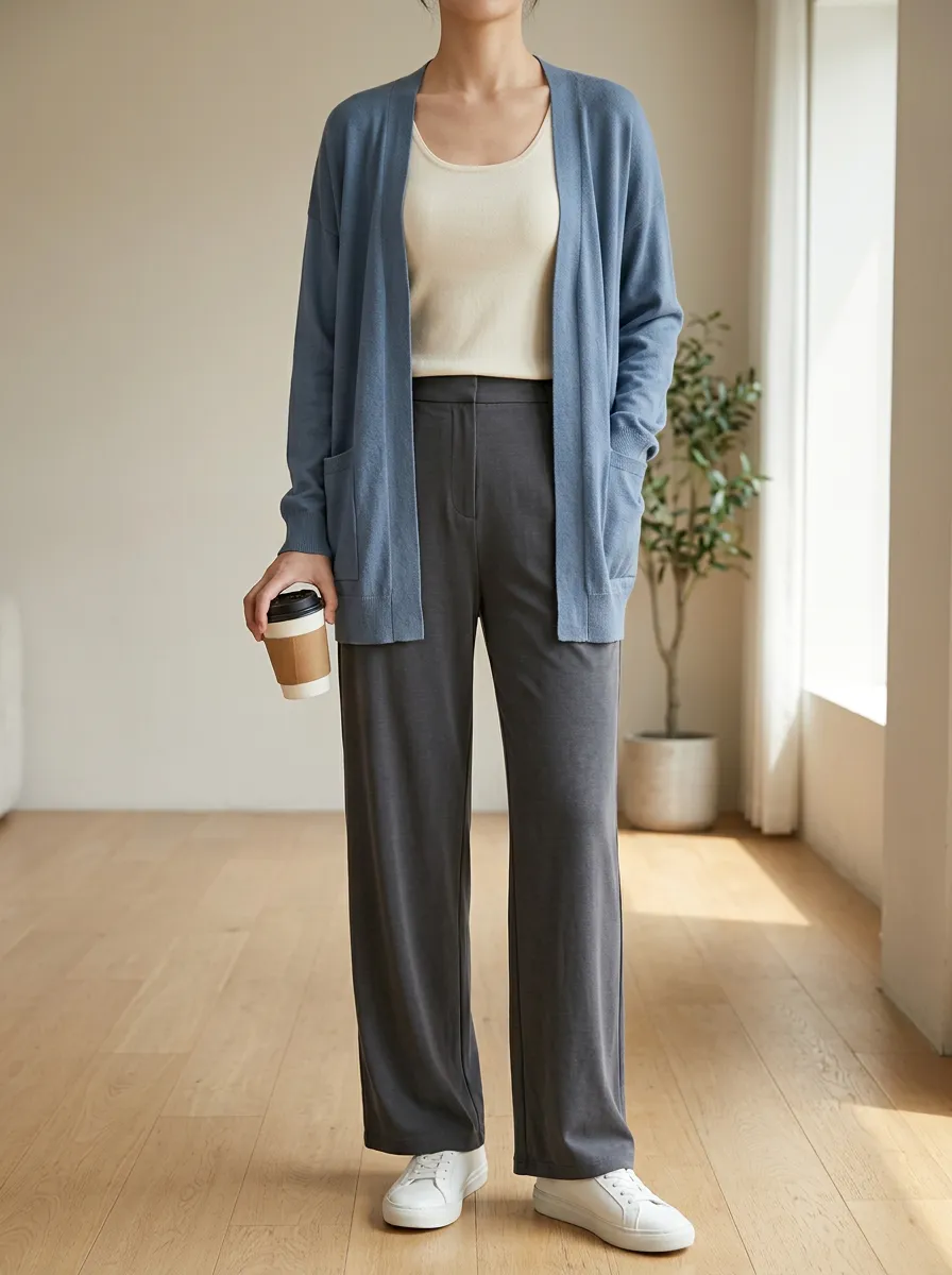 Women's Relaxed Cardigan Tank Top And Pants Three Piece Set
