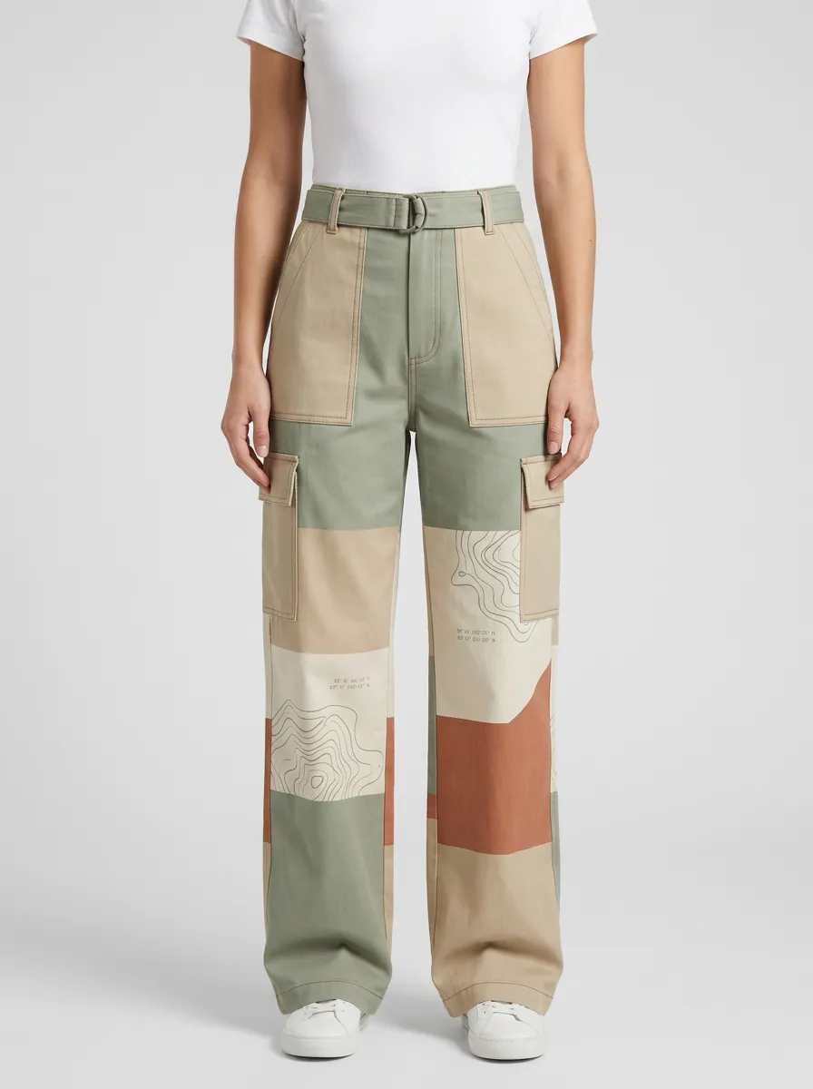 Women's Outdoor Explorer Topographic Map Printed Cargo Pants