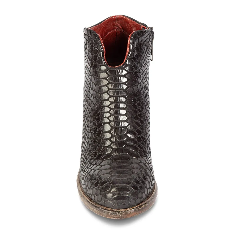 Faux-Leather Snakeskin-Print Zip-Up Round-Toe Ankle Boots