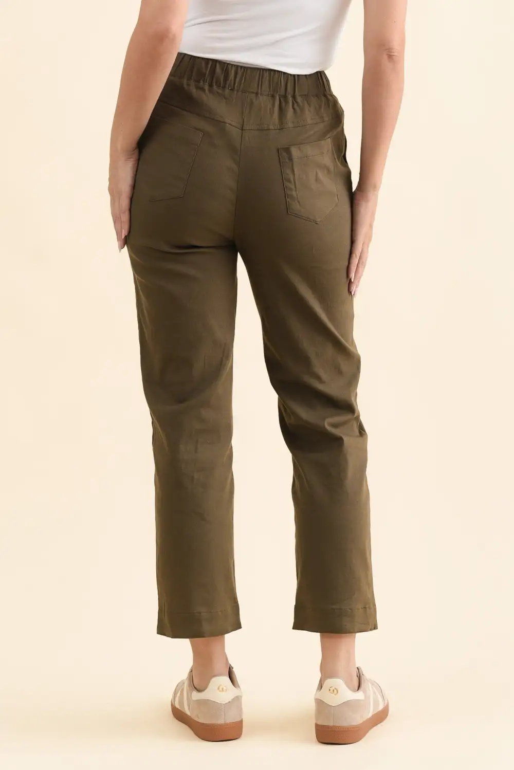 Linen Blend High Rise Drawstring Pants