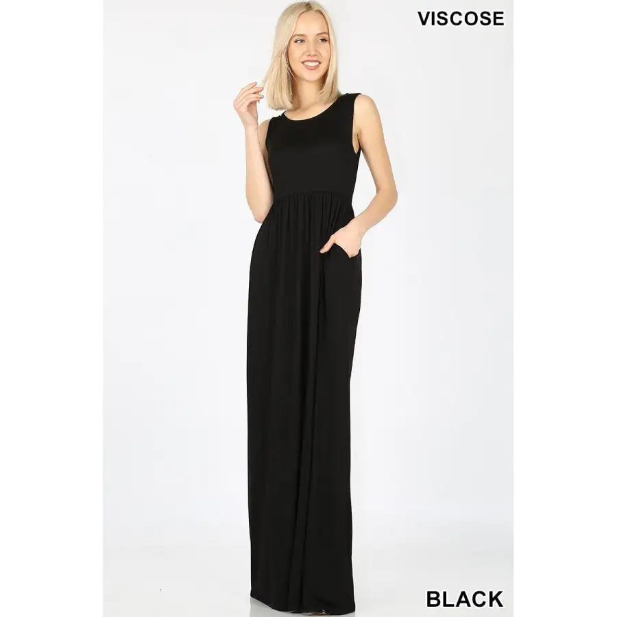 Viscose Sleeveless Maxi Dress with Pockets