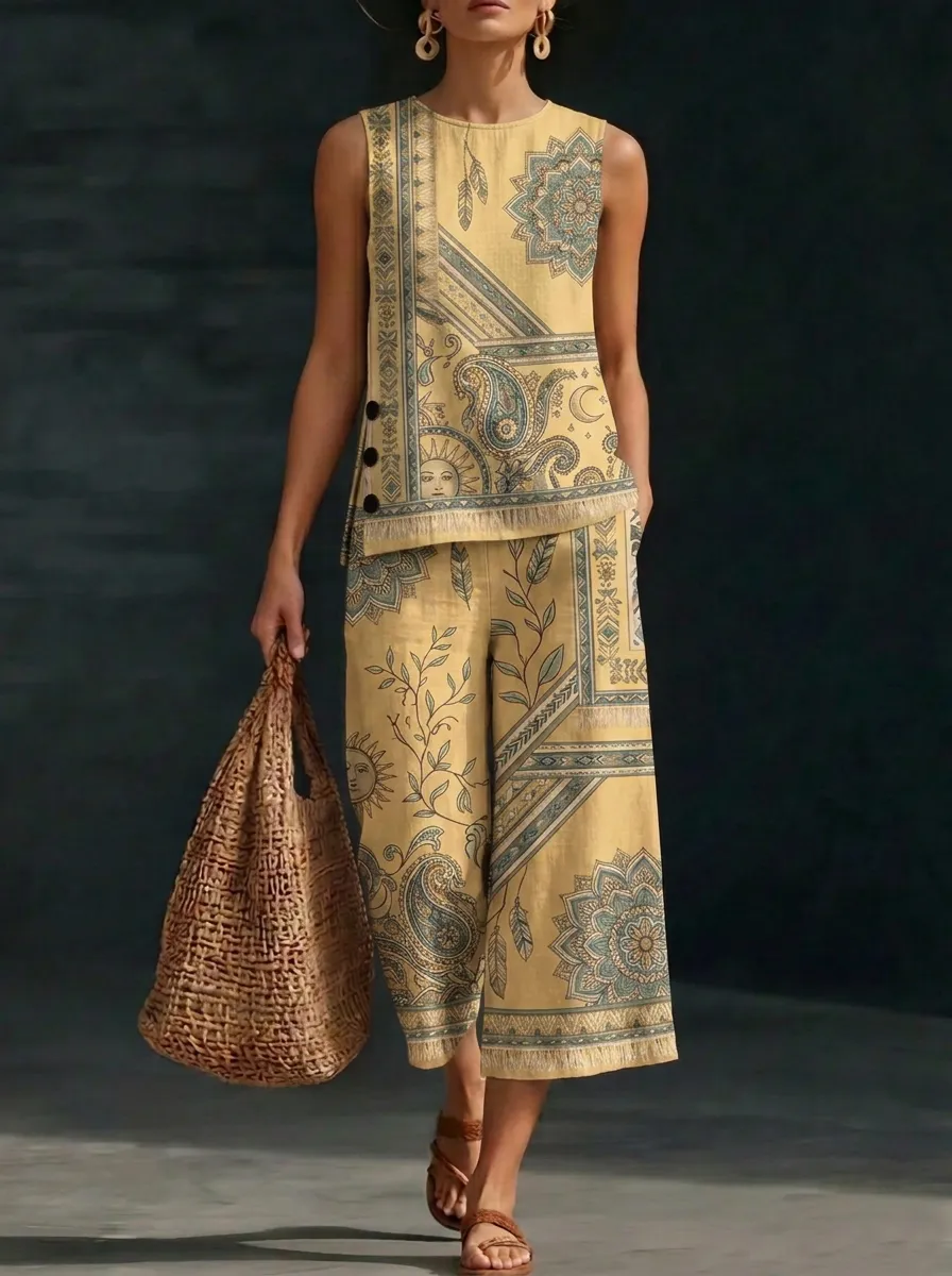 Women's Boho Sun Paisley Printed Sleeveless Set