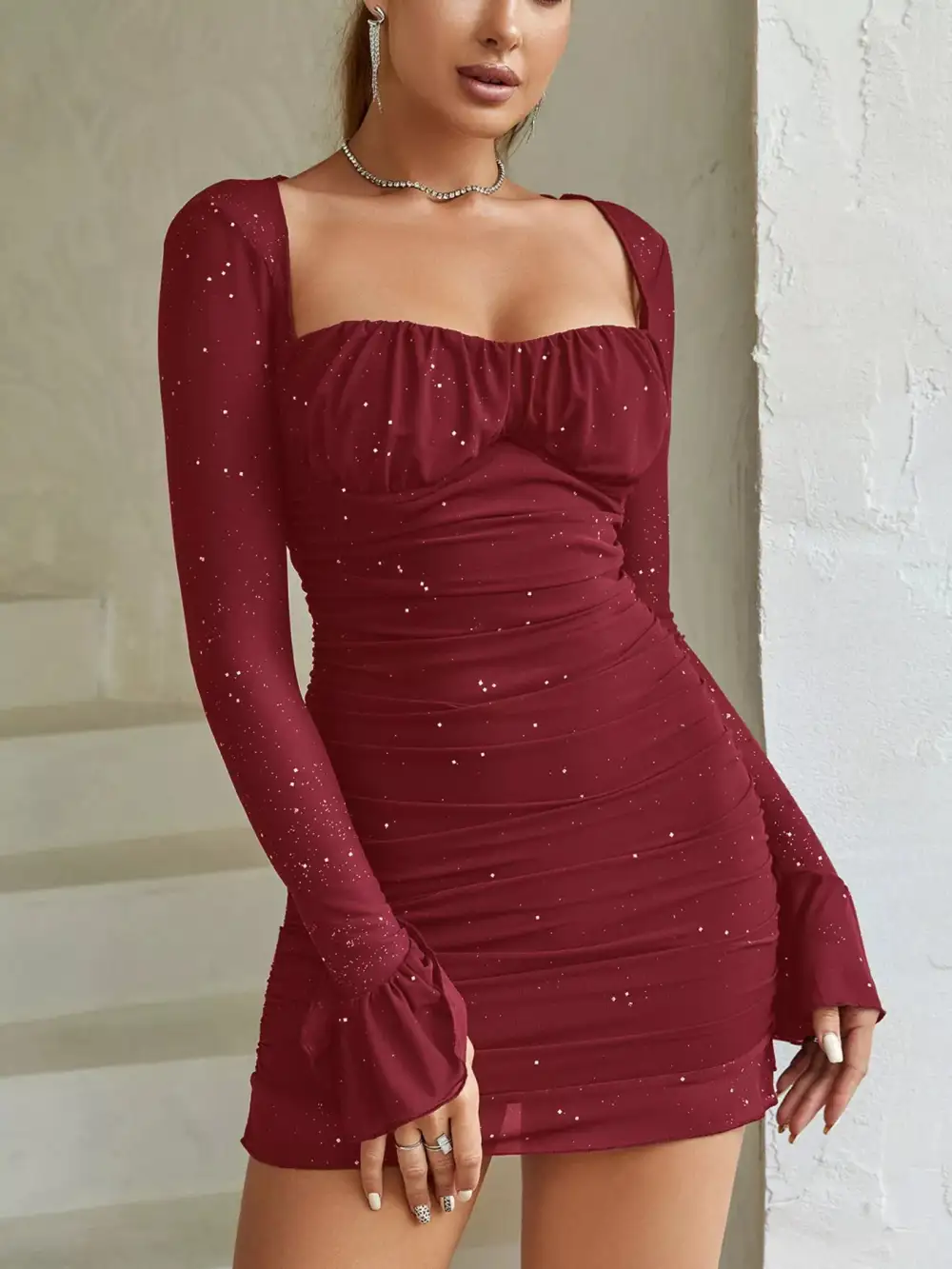 Clean Line Ruched Mini Dress