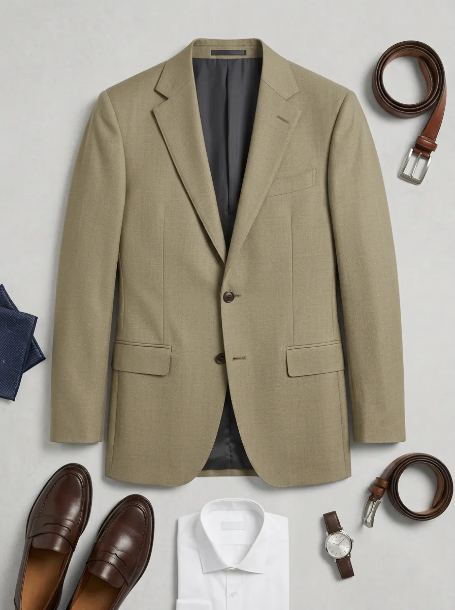 Notch-Lapel Two-Button Textured Flap-Pocket Men's Tailored Blazer Jacket