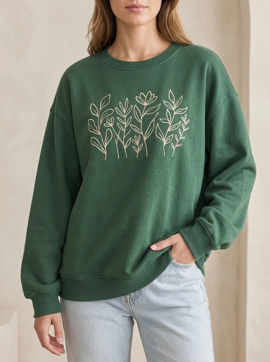 Women's Minimal Floral Printed Crewneck Sweatshirt