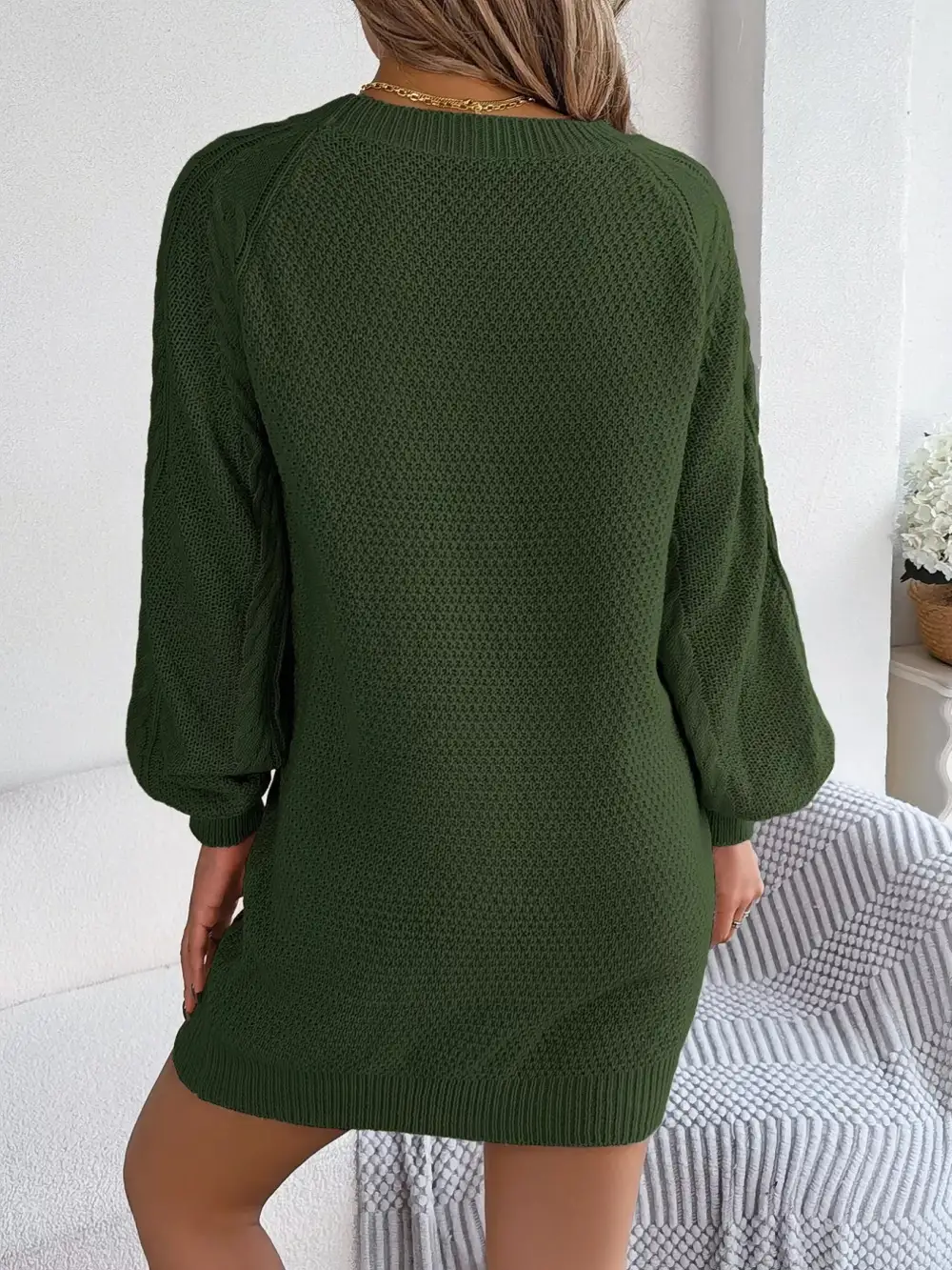 Polished Detail Knit Long Sleeve Sweater Dress