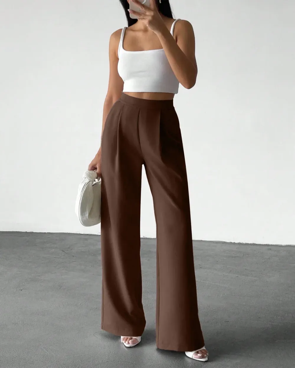 Pleated Pocket High Waist Wide Leg Trousers