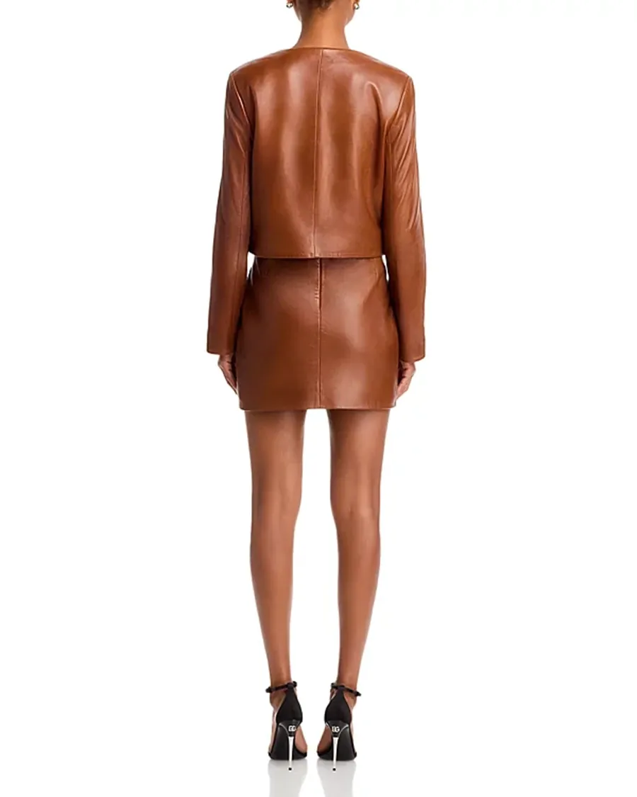 Long Sleeves Round Neck Leather Jacket