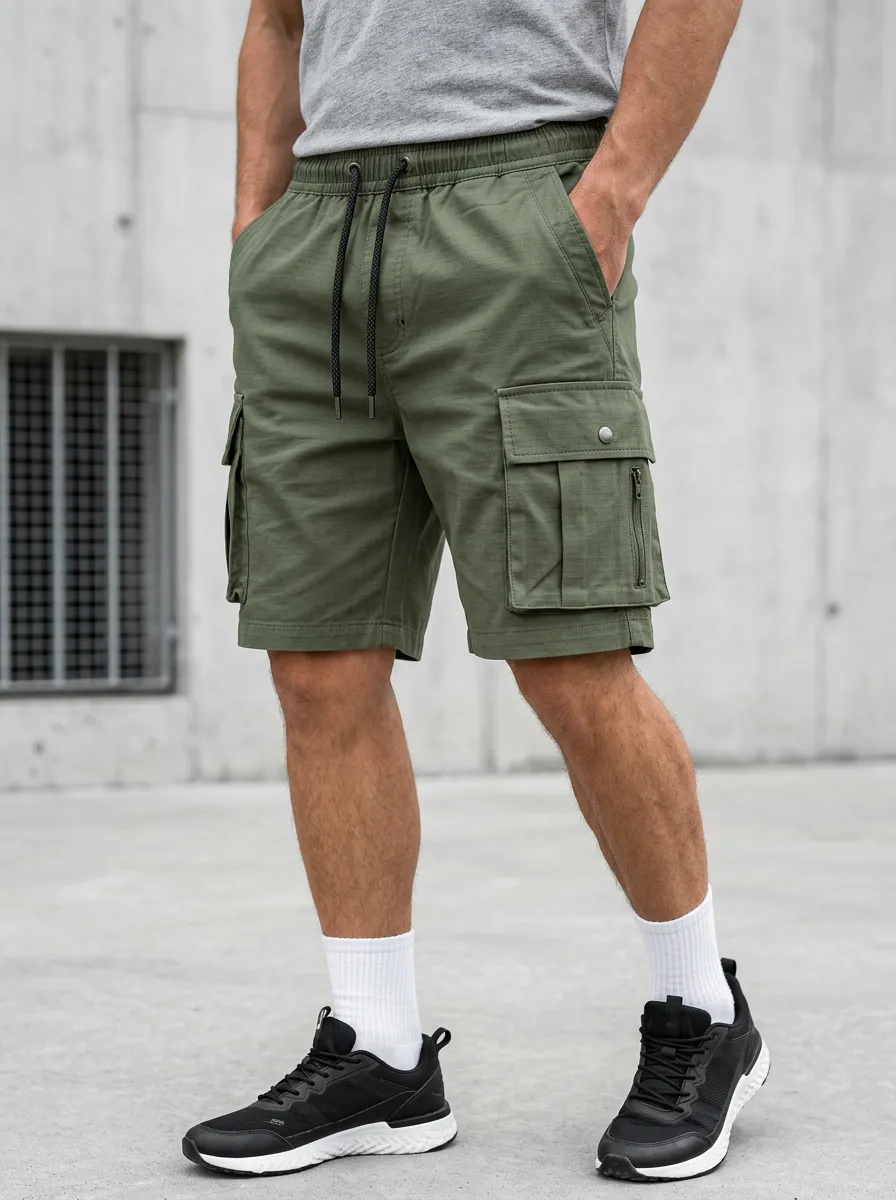 Easy-Wear Pocketed Drawstring Utility Cargo Shorts