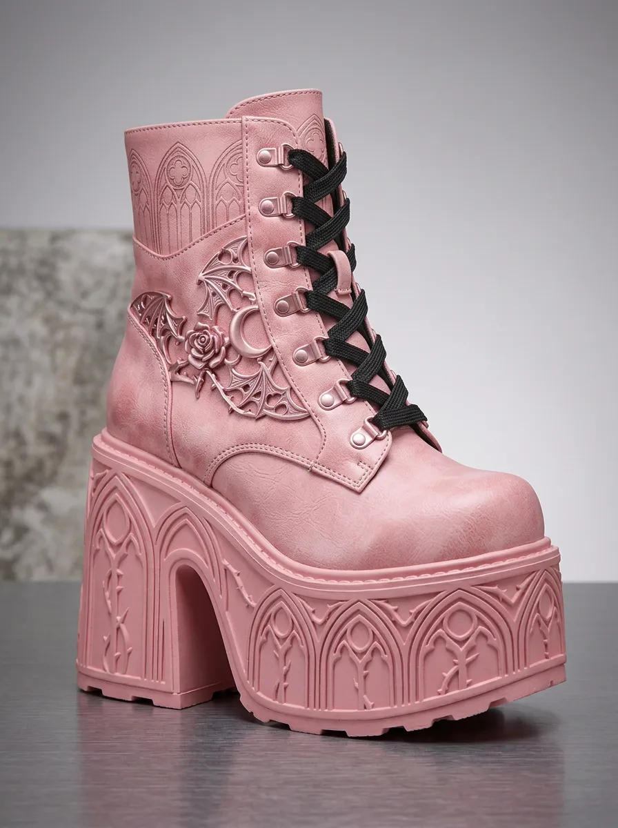 Nightfall Bat Rose Moon Victorian Look Women's Gothic Platform Boots
