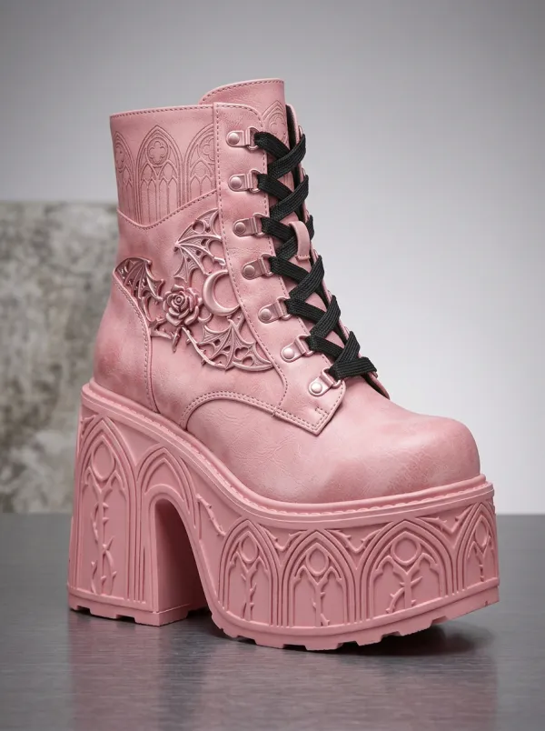 Nightfall Bat Rose Moon Victorian Look Women's Gothic Platform Boots