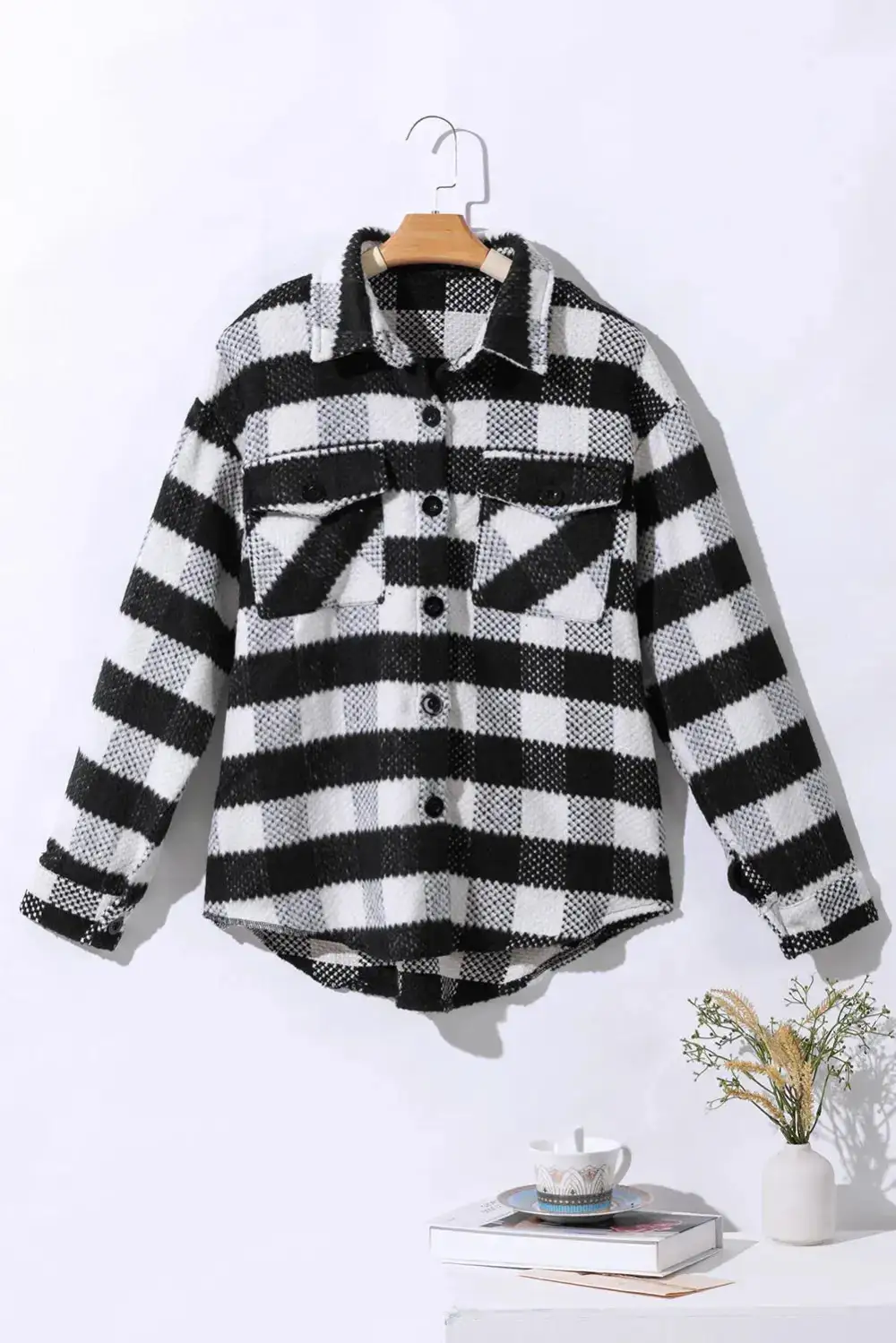 Relaxed Plaid Button Front Pocketed Casual Jacket