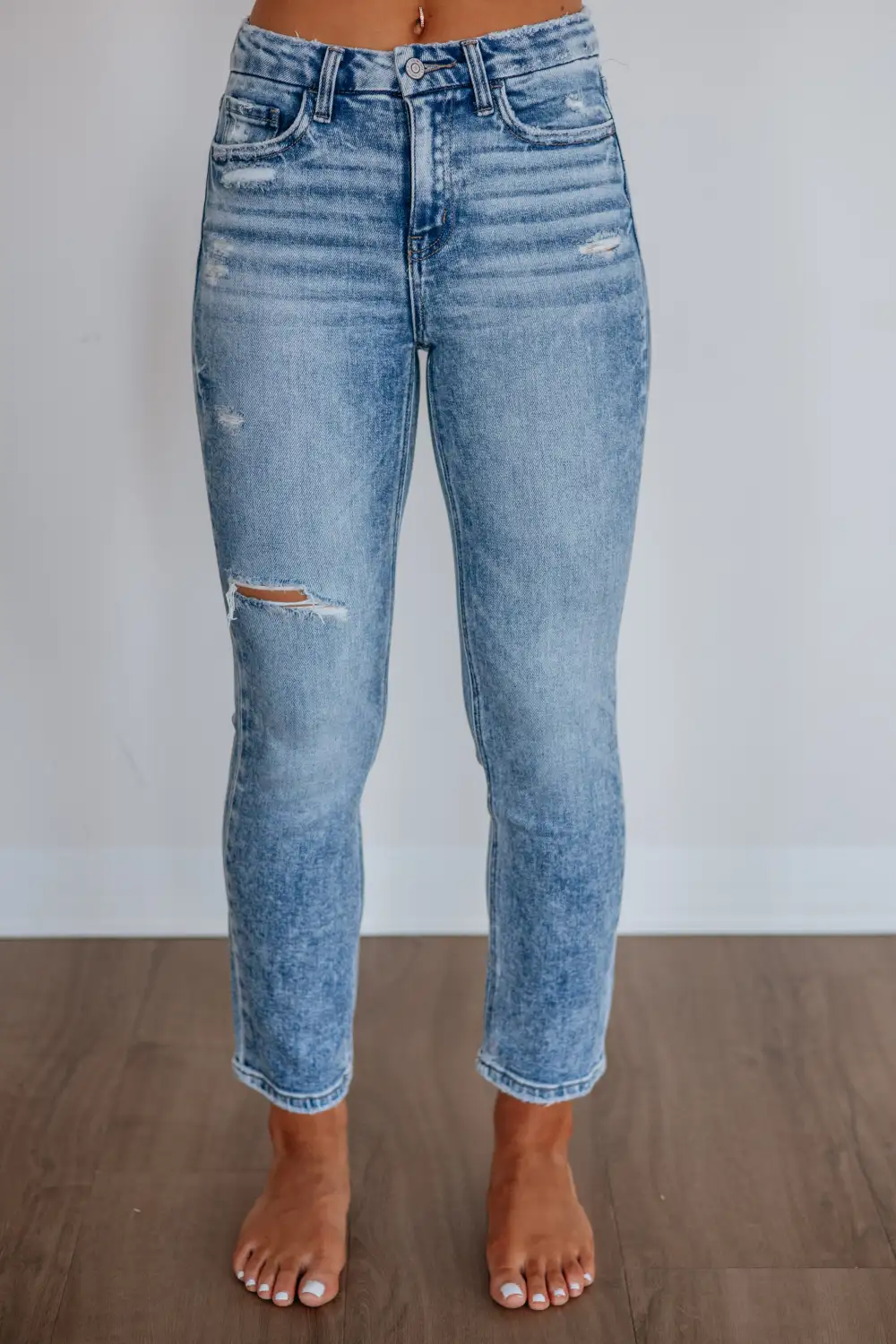Women's High Rise Straight Leg Stretch Denim Jeans