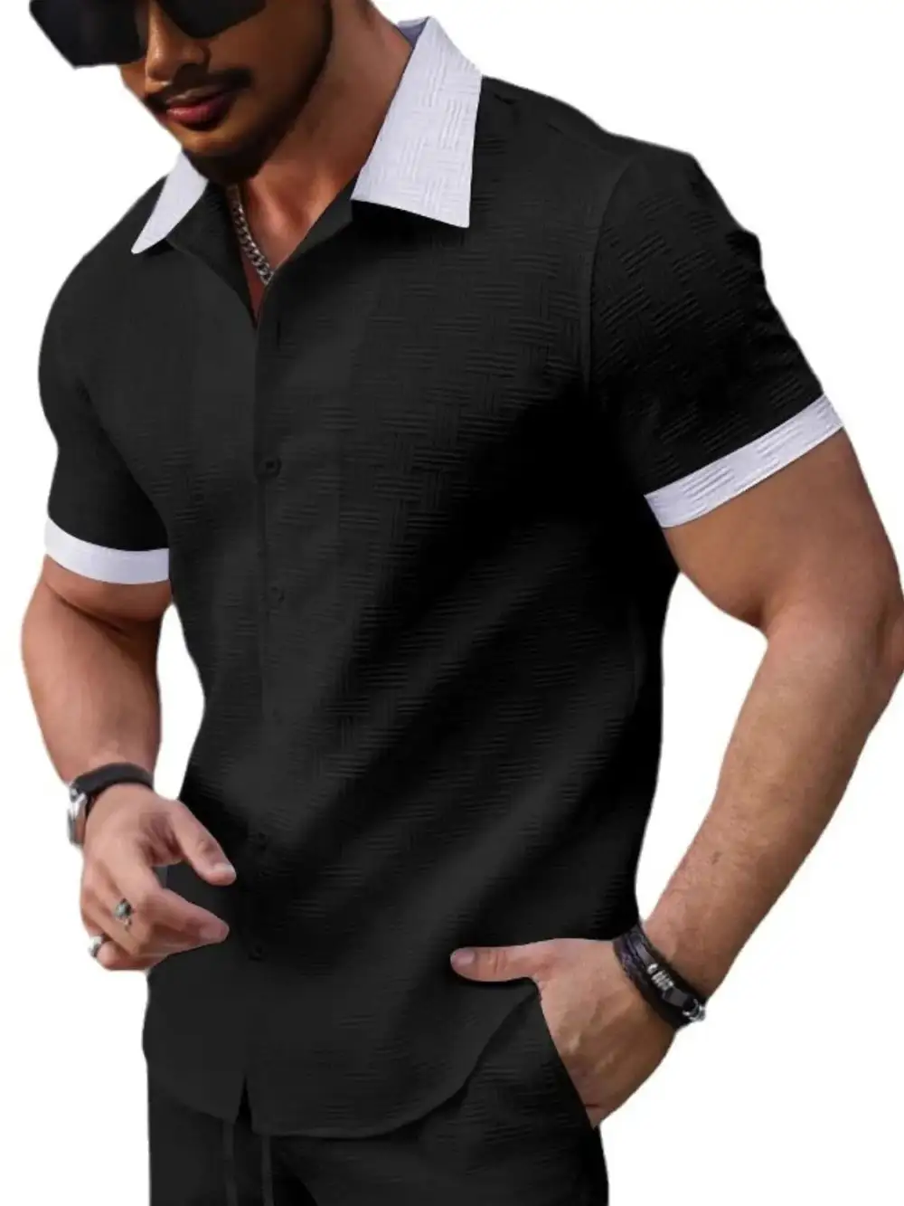 Button Front Short Sleeve Collared Polo Shirt