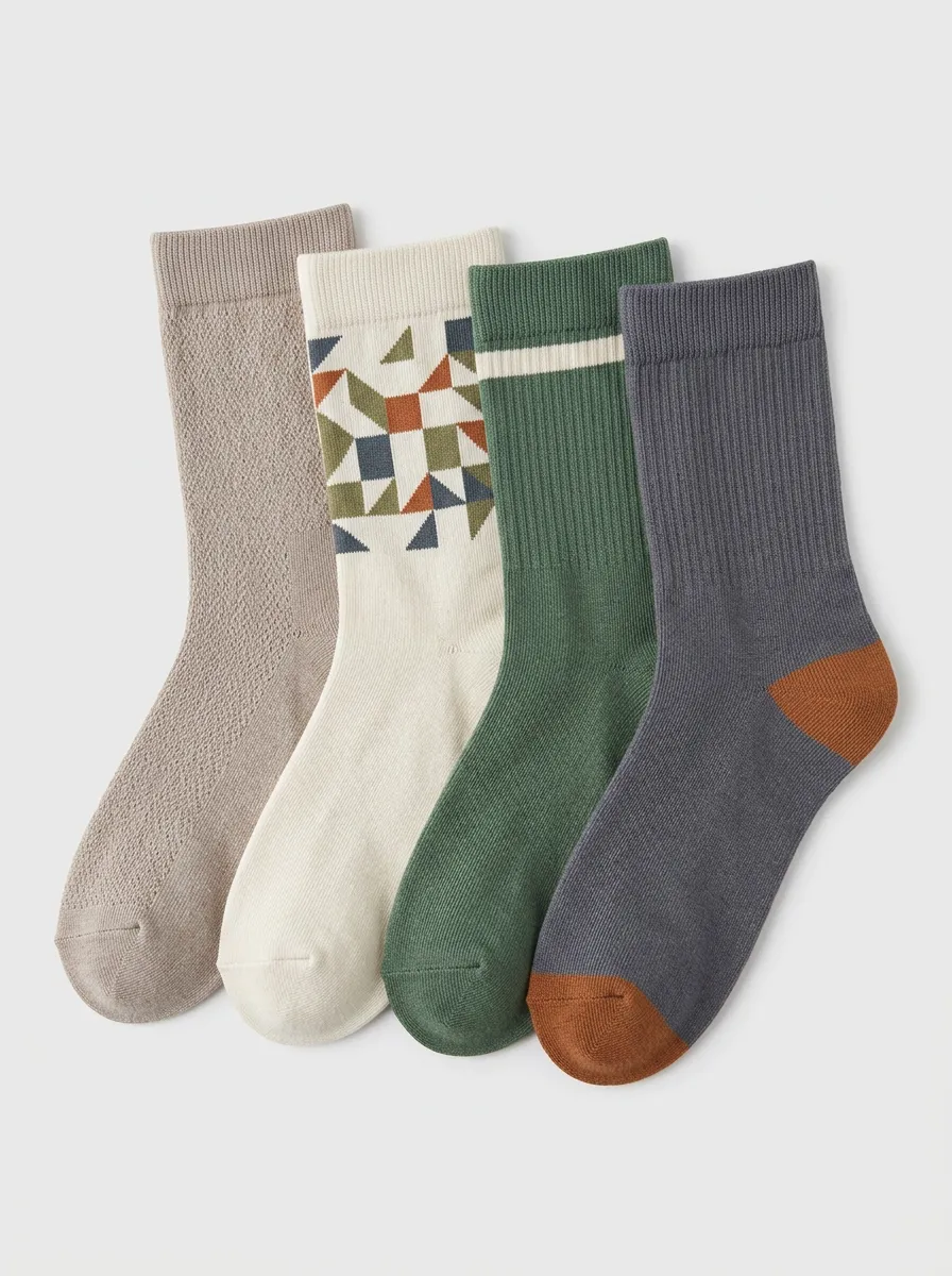 Everyday Geometric Vintage-Inspired Men's Four-Pair Long Socks