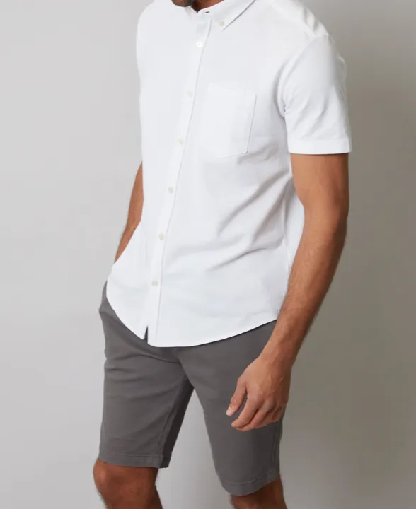 White Textured Knit Short-Sleeve Shirt