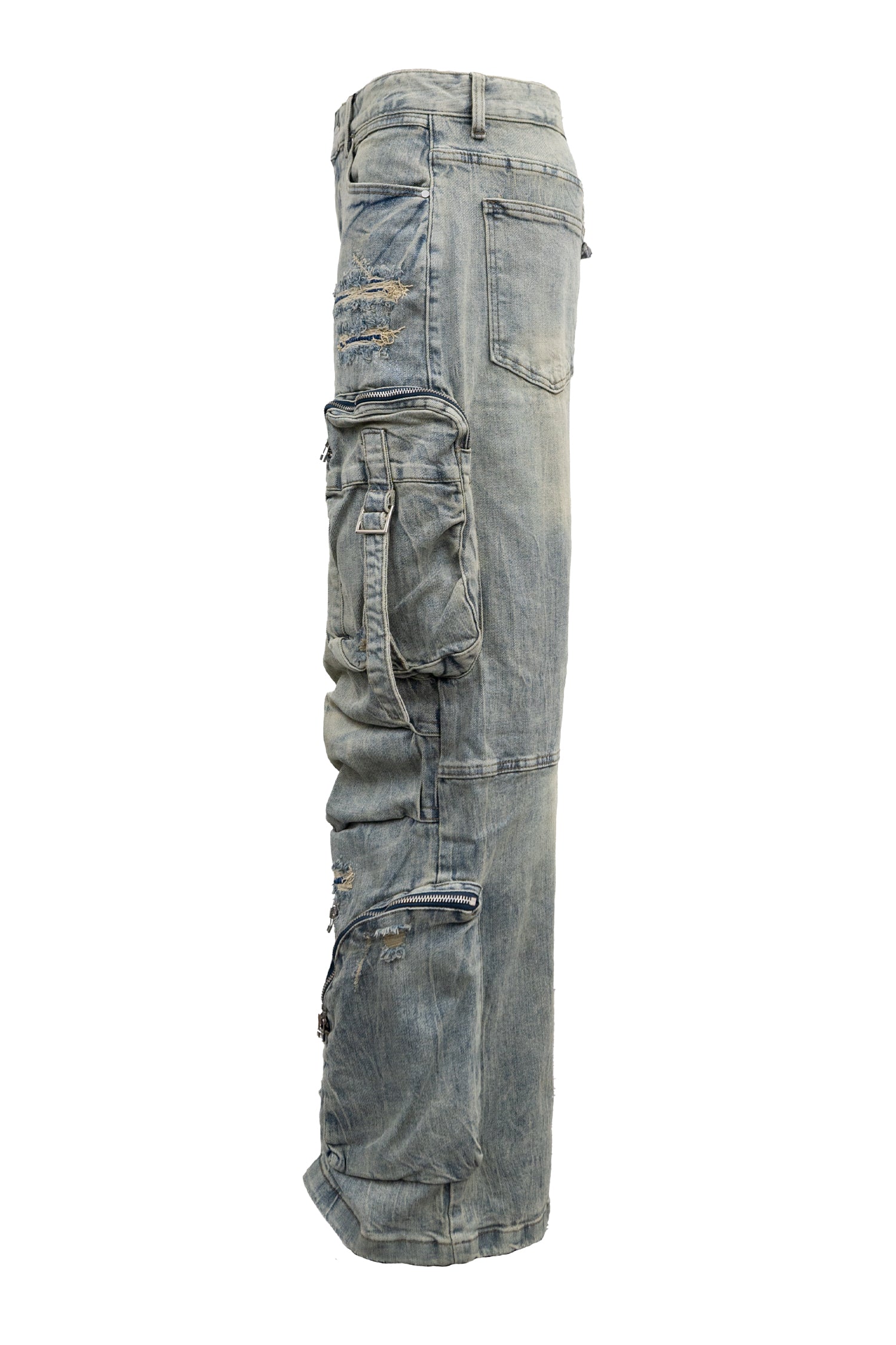 Men's Washed Wide Fit Utility Cargo Baggy Denim Pants