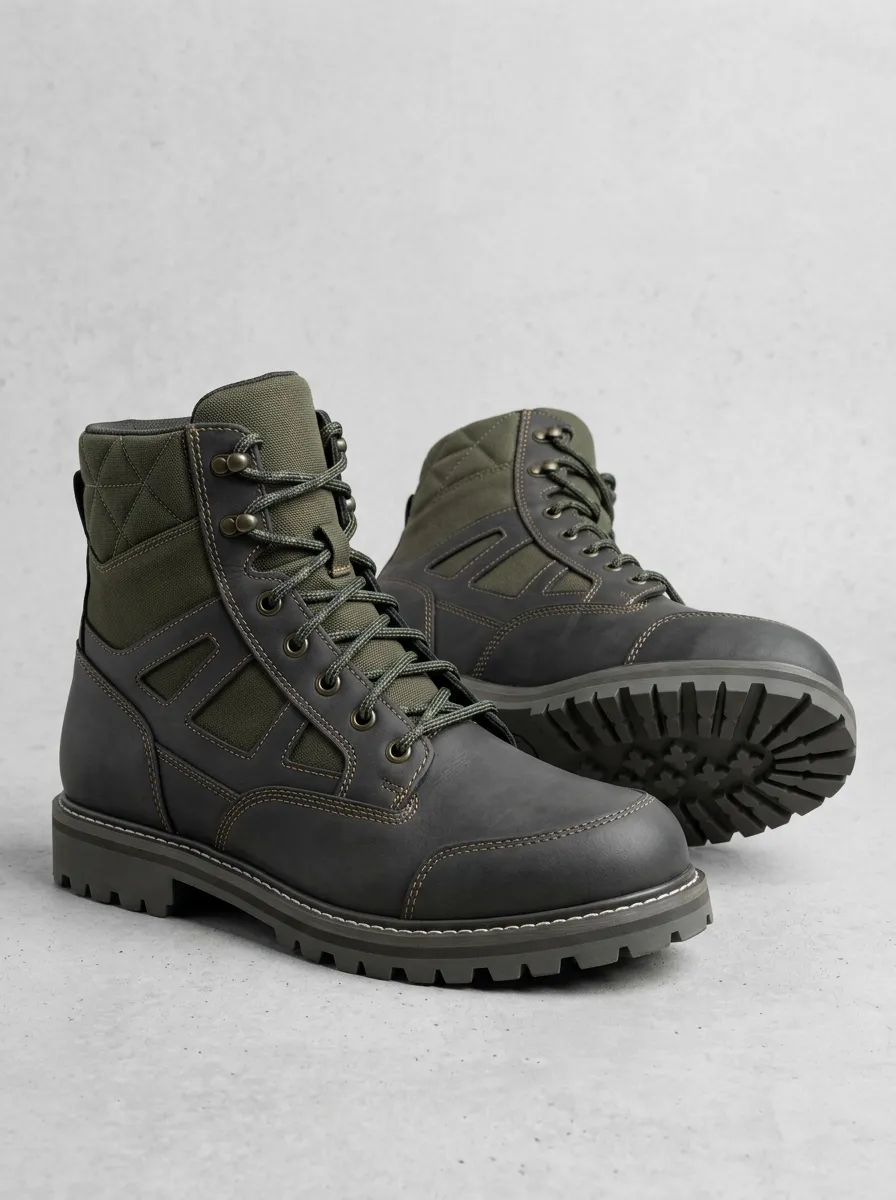 Unisex Tactical Outdoor Quilted Leather Work Boots