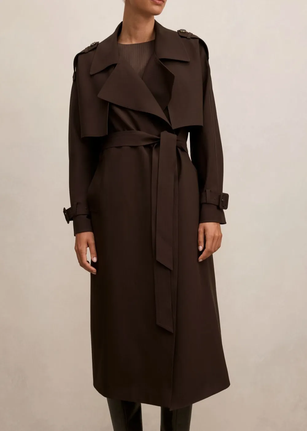 Rich Brown Belted Long Double-Breasted Trench Coat