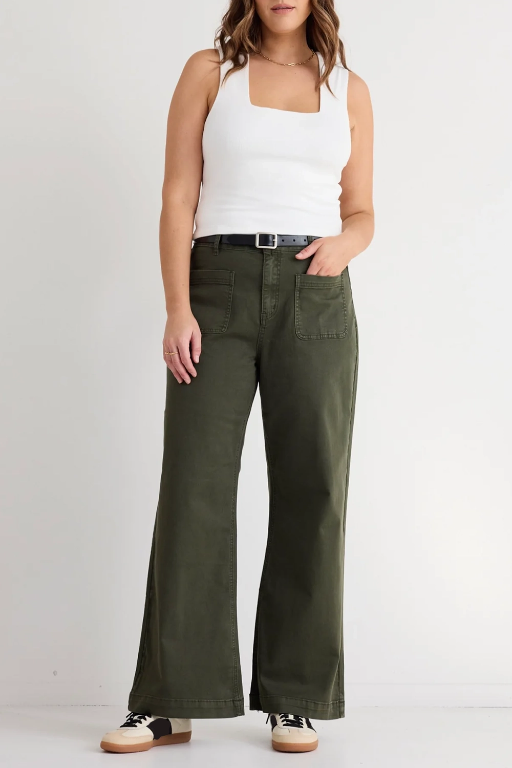 Olive Green Utility Style Long Pants