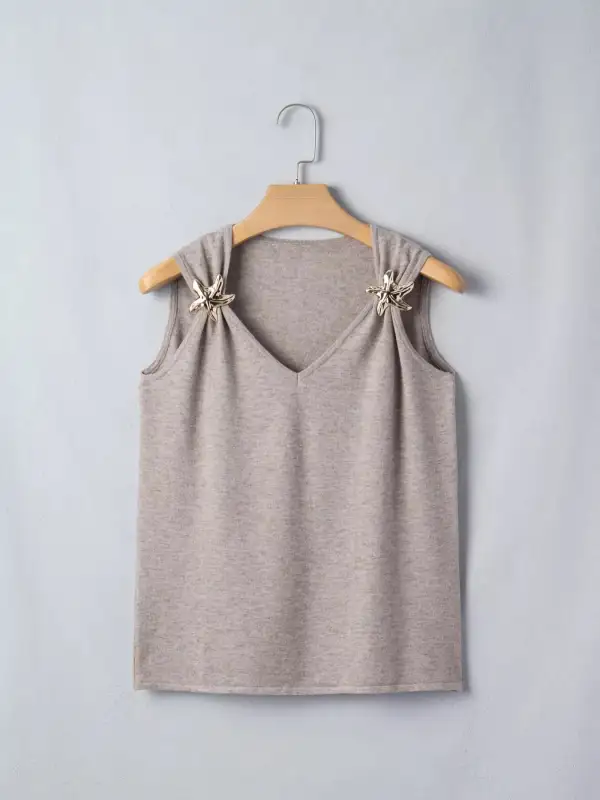 Refined Sweater-Knit Star-Detail Tank Top