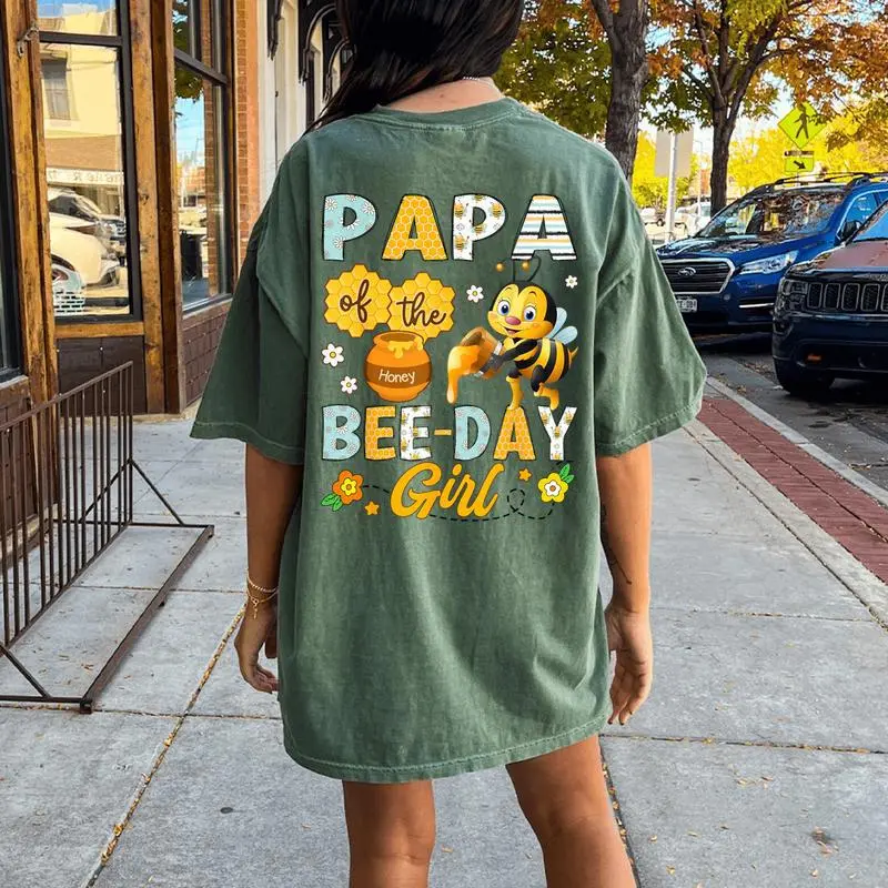 Papa Of The Bee-Day Girl Bee Birthday Party Women's Oversized Comfort T-Shirt Back Print