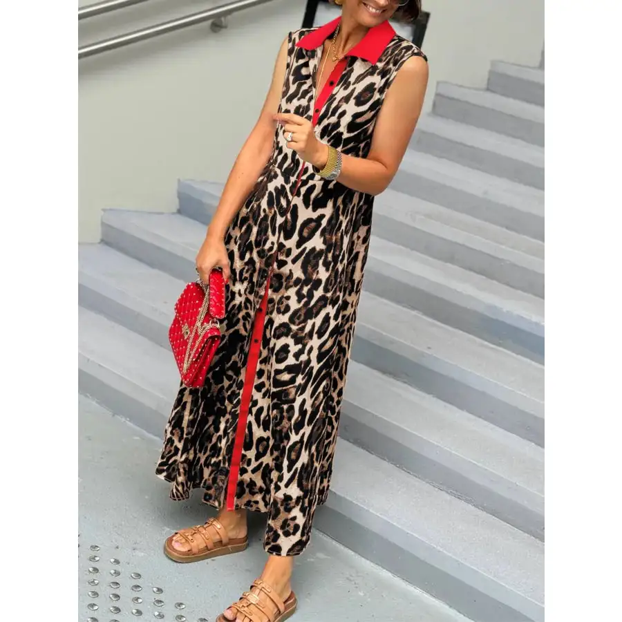 Plus Size Leopard Print Sleeveless Maxi Dress