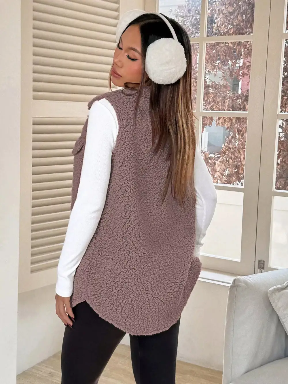 Button Down Sherpa Fleece Vest Coat