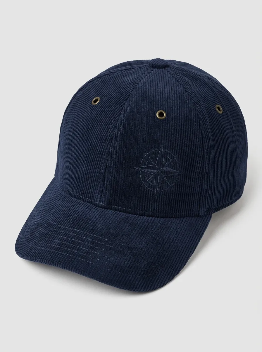 Compass Embroidery Corduroy Baseball Cap