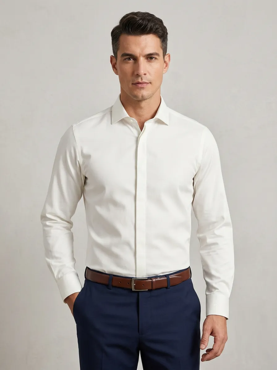 Men's Non-Iron Pure Cotton Solid White Formal Shirt