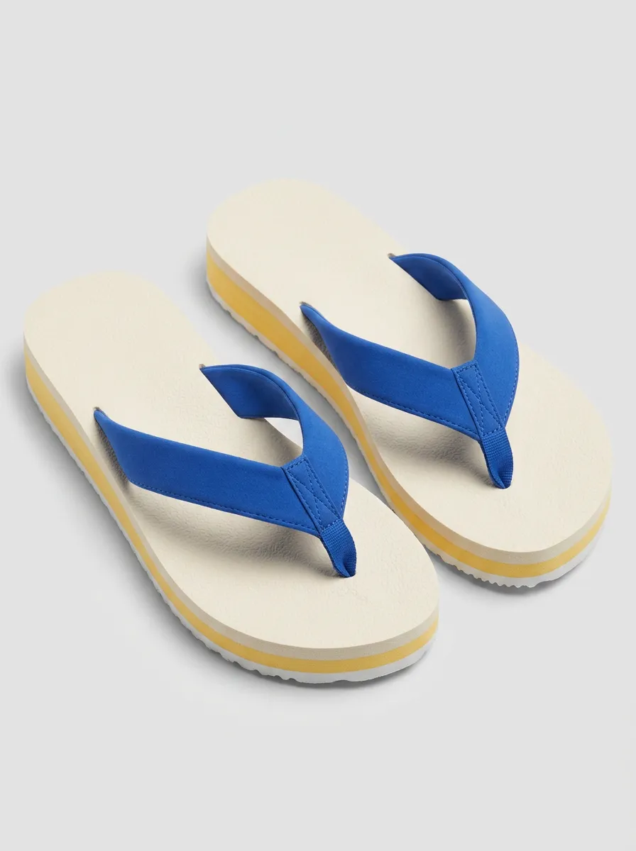 Unisex Blue Strap Yellow Sole Platform Printed Flip Flops