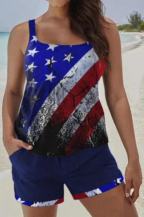 Swimwear American Flag Casual Patriotic Tankini Set