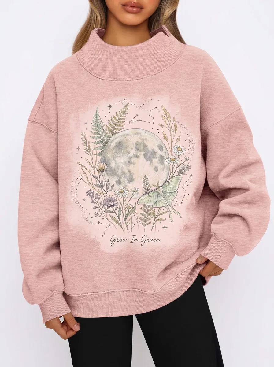 Women's Celestial Moon Moth Floral Grow In Grace Graphic Sweatshirt