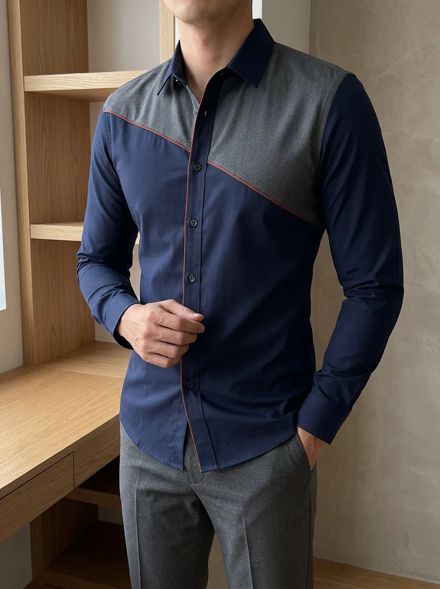 Men's Updated Colorblock Long Sleeve Slim Fit Shirt
